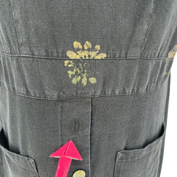 Vintage Blue Cactus Womens Large Dress Linen Blend Sleeveless Jumper Boho Black - Picture 10 of 12